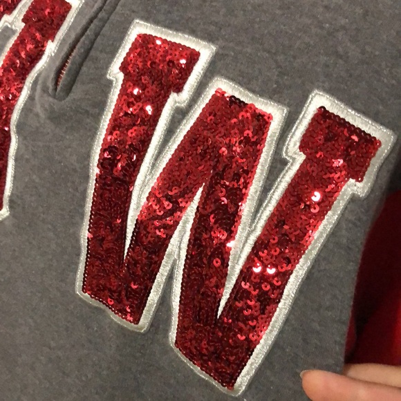 VS PINK-University Line 1/4 Zip Sweatshirt-Gray/Red-Sz xs-EUC-Bling - Picture 4 of 14